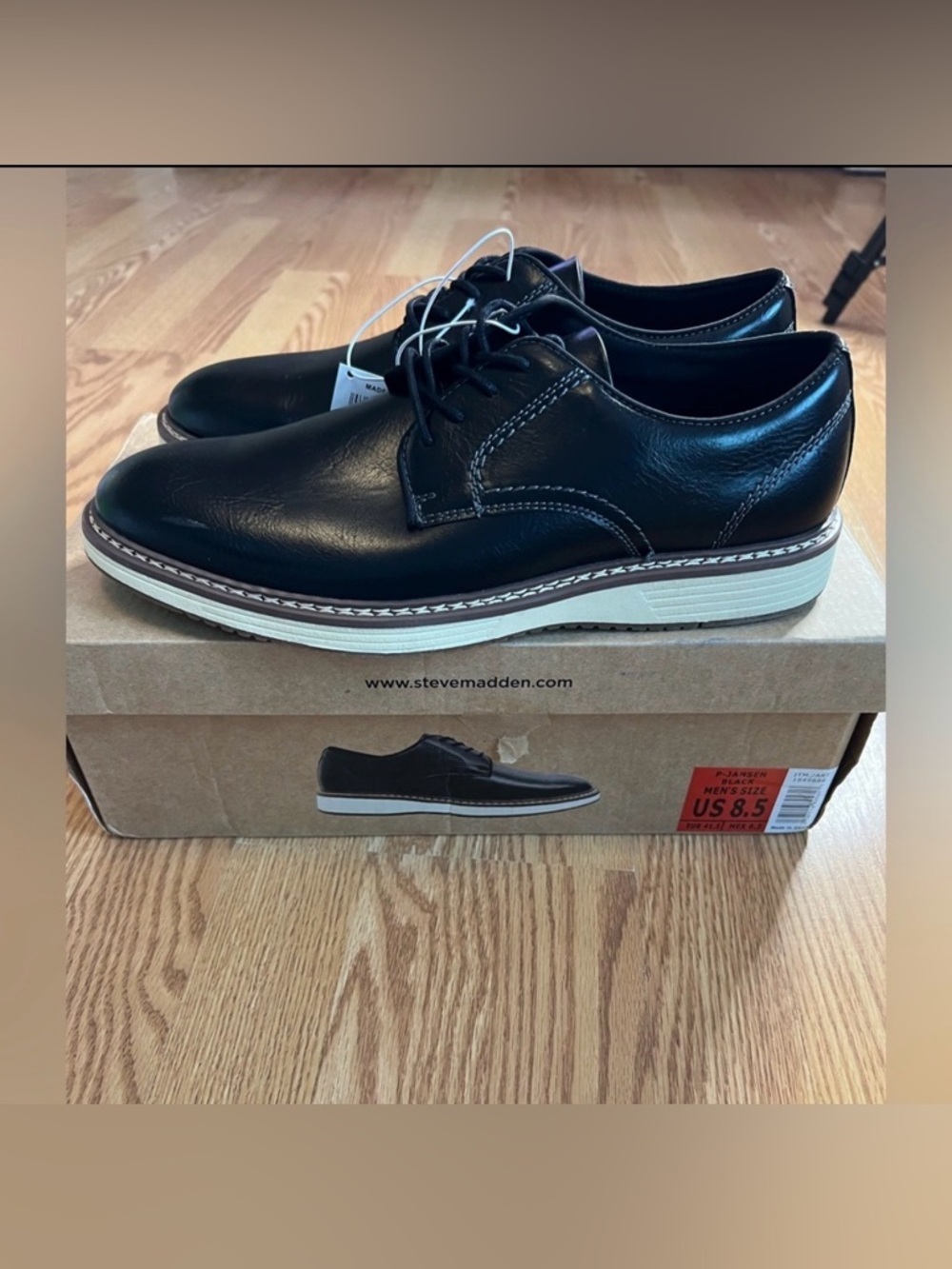 Steve Madden P-Jansen Black Leather Oxfords Men's 8 NIB